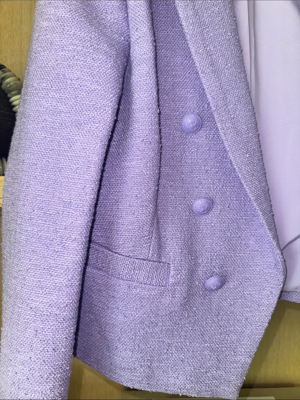 L'AGENCE Lilac Double-Breasted Tweed Blazer - Picture 4 of 8